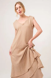 And The Why Washed Cotton Gauze Fringe Detail Tiered Dress OutfitFlow
